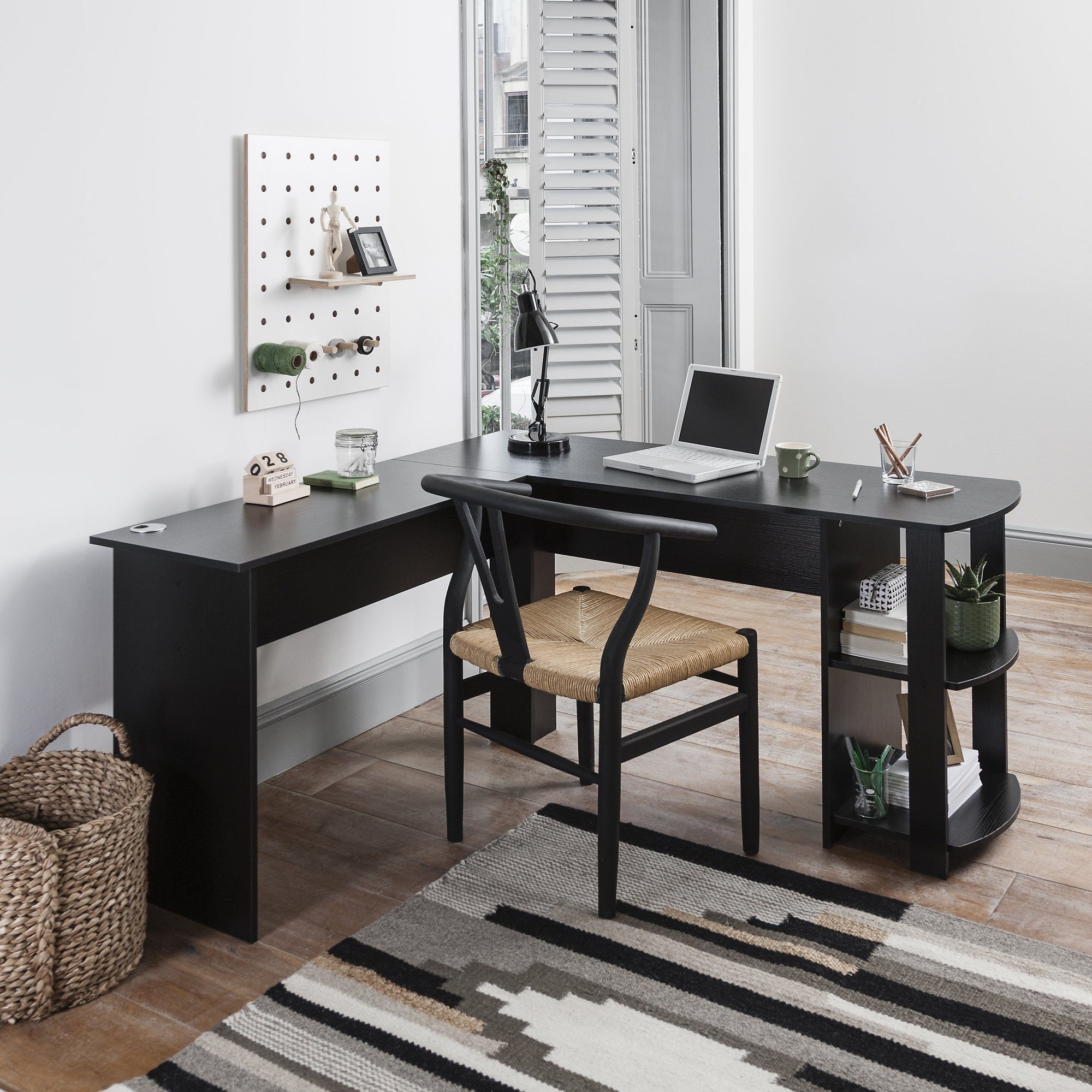 Bureau d'Angle en L pour Ordinateur et avec Etageres - Noir