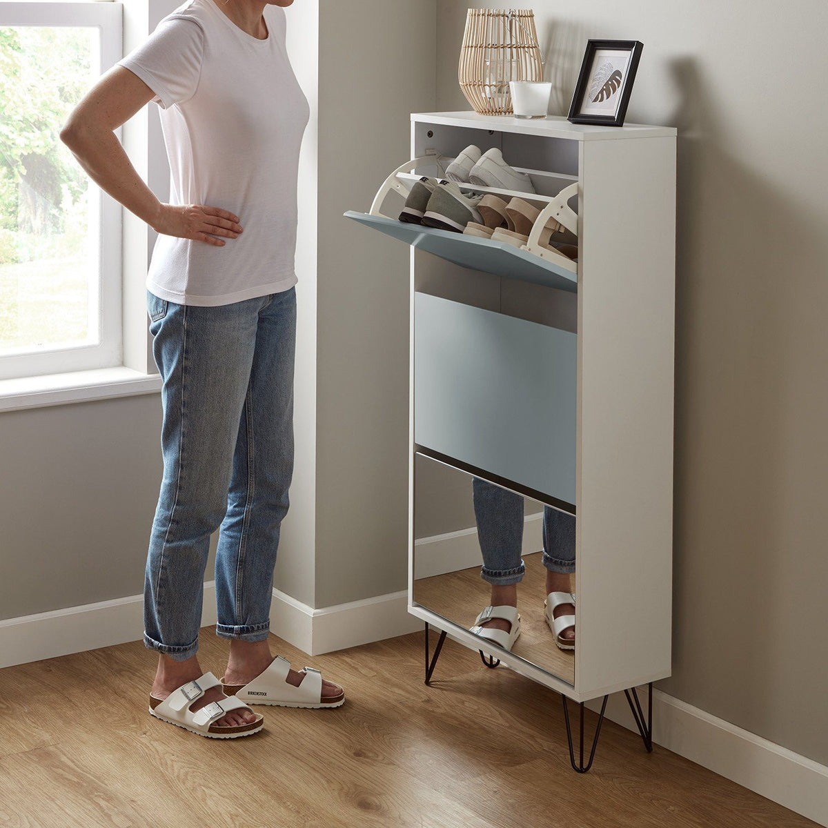 Anderson - Meuble à Chaussures - 3 Portes - Blanc et Gris - laura james