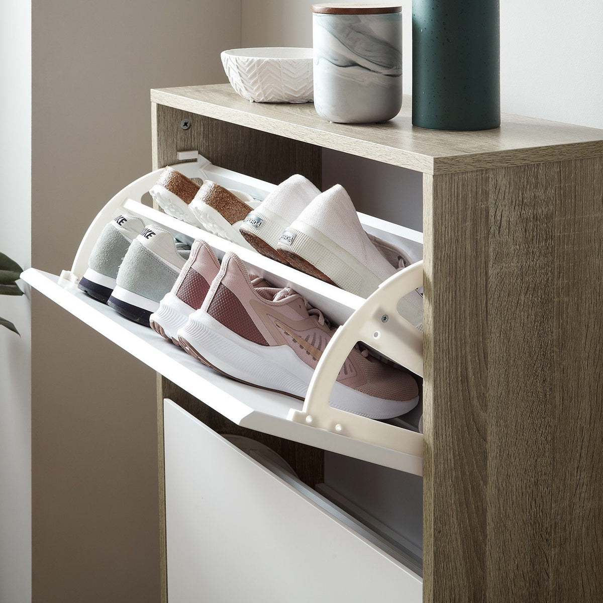 Anderson - Meuble à Chaussures - 3 portes - effet chêne et blanc - laura james