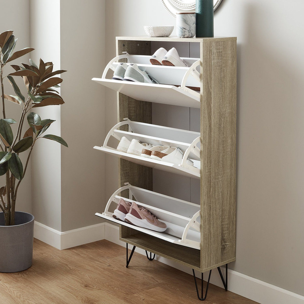 Anderson - Meuble à Chaussures - 3 portes - effet chêne et blanc - laura james