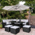 Aston rattan corner sofa set - cream lean over parasol - 9 seater - black
