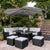 Aston Rattan Corner Sofa Set - Grey Lean Over Parasol - 9 Seater - Black