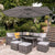 Aston rattan corner sofa set - grey lean over parasol - 9 seater - grey