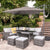 Aston Rattan Corner Sofa Set - Grey LED Cantilever Parasol - 9 Seater - Grey