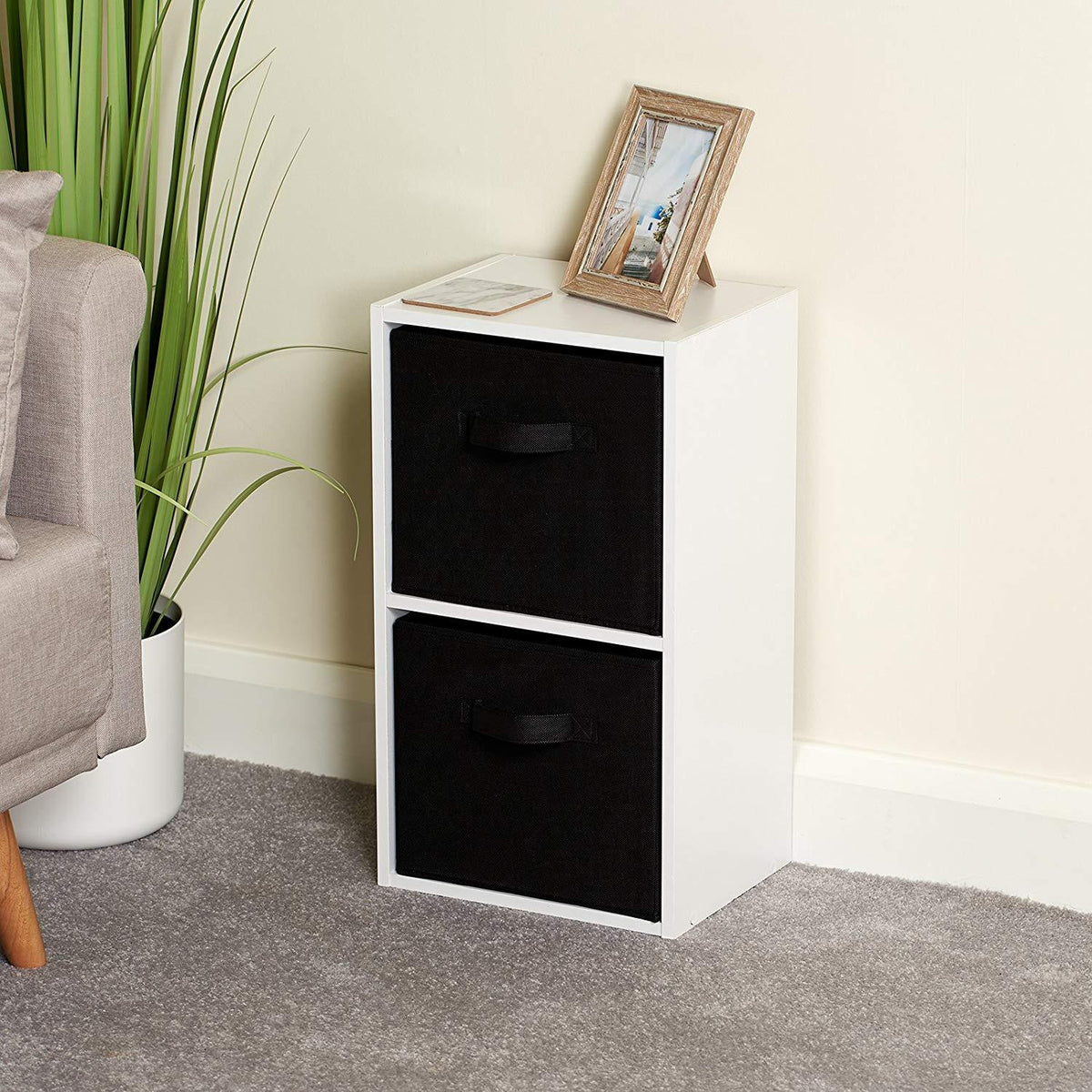 Cube de Rangement à 2 Niveaux avec Paniers Noirs