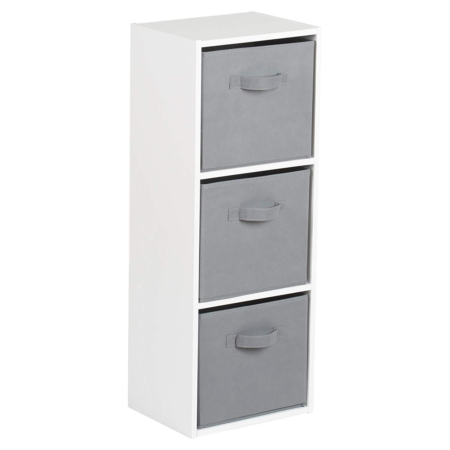 Cube de Rangement Blanc à 3 Niveaux avec Paniers Gris