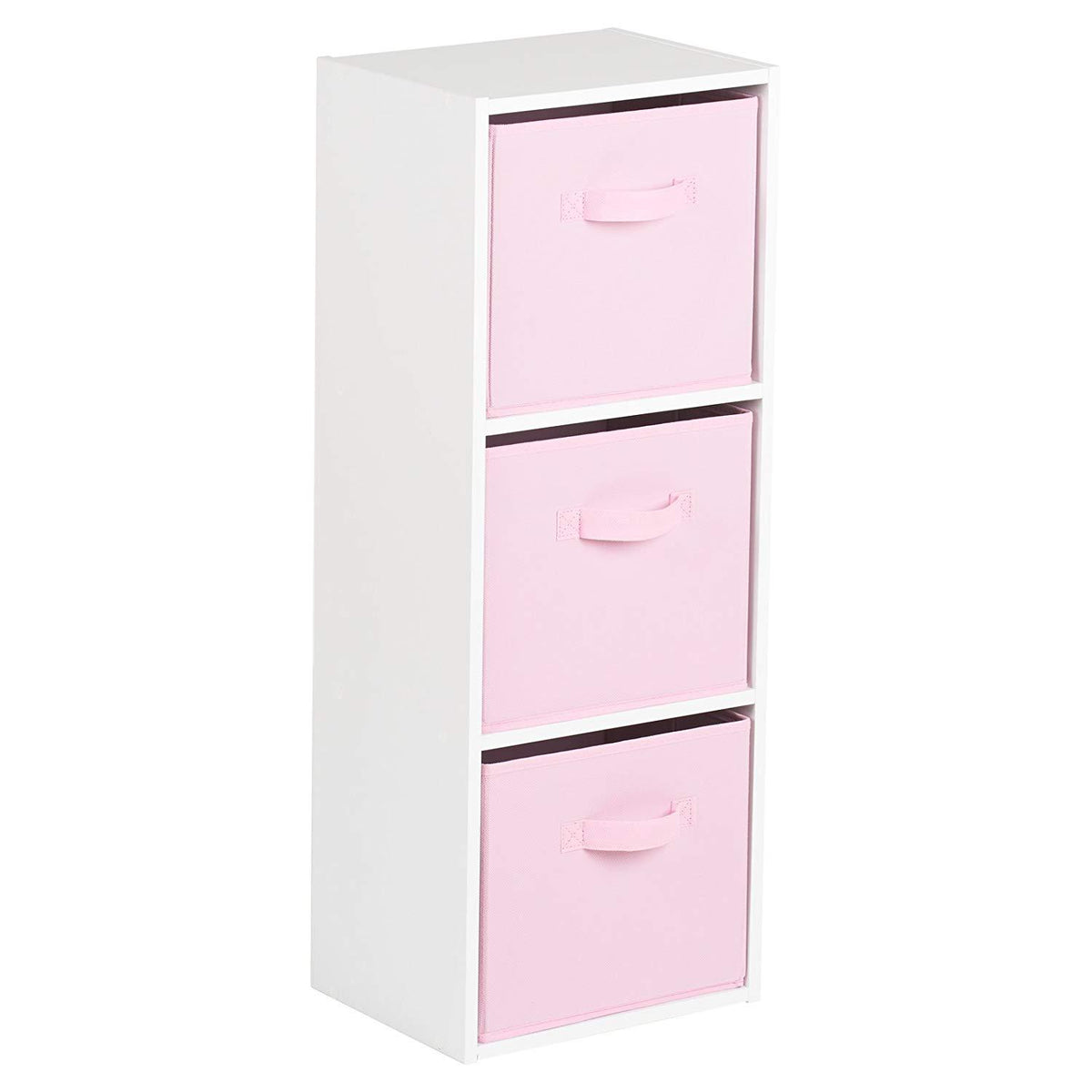 Biblioth¨¨que ¨¤ 3 niveaux avec bo?tes roses