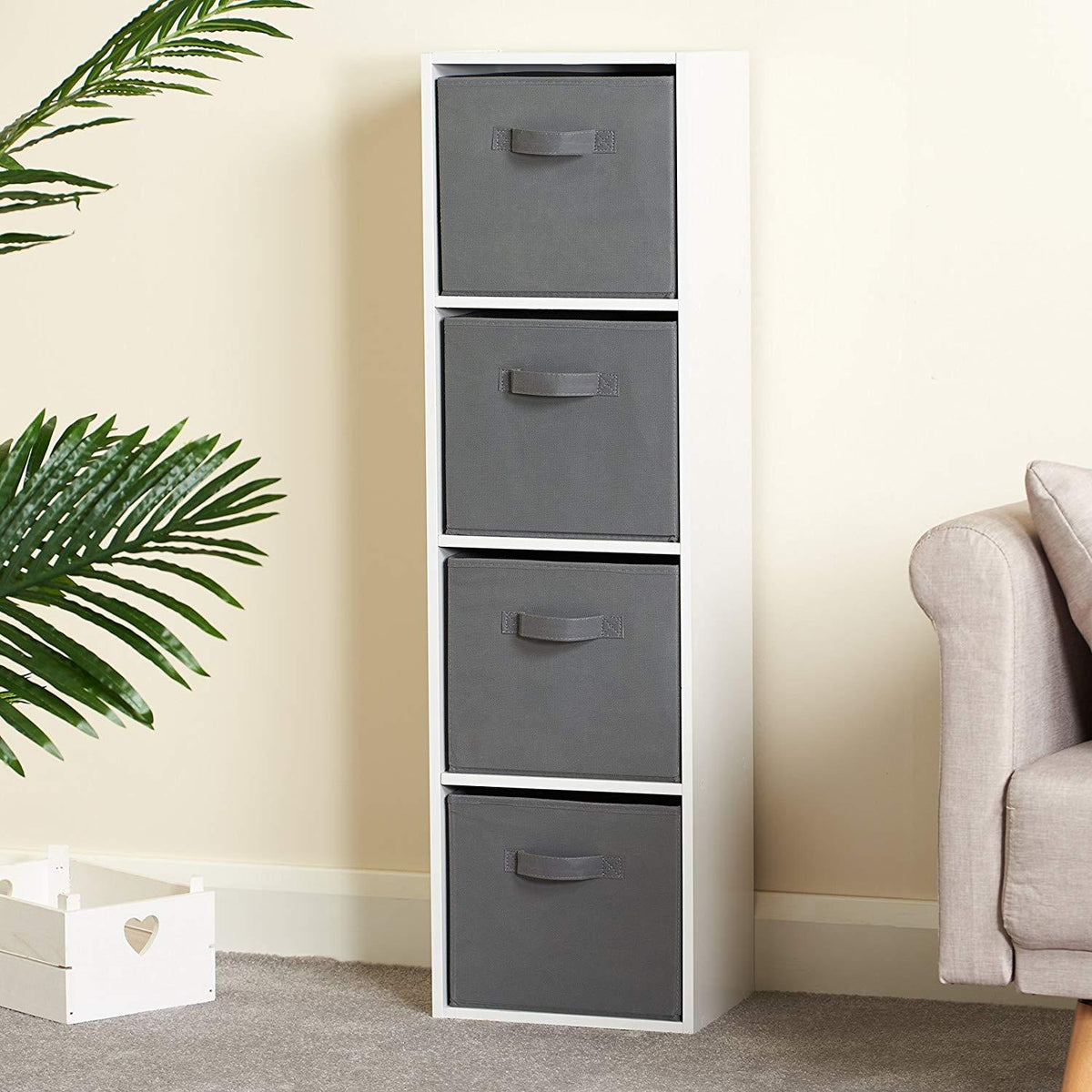 Biblioth¨¨que ¨¤ 4 niveaux avec bo?tes grises