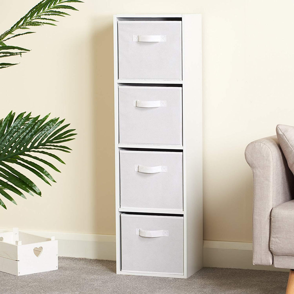 Cube de Rangement Blanc à 4 Niveaux avec Paniers Blancs