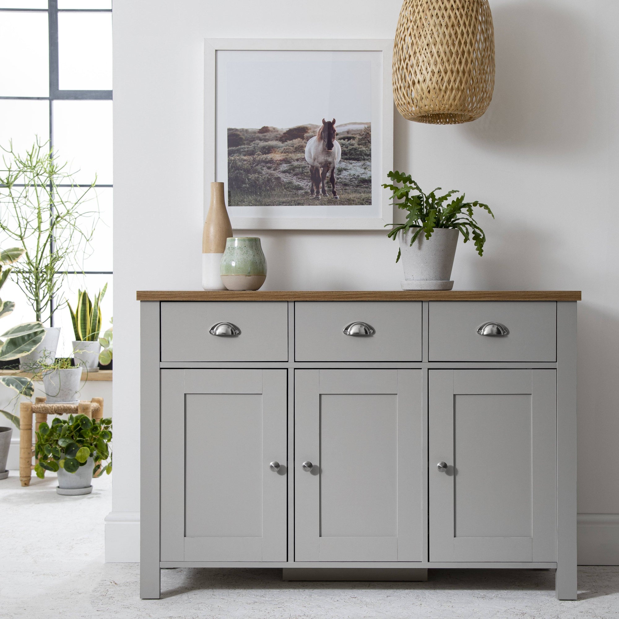 Buffet Gris Bampton avec 3 Tiroirs 