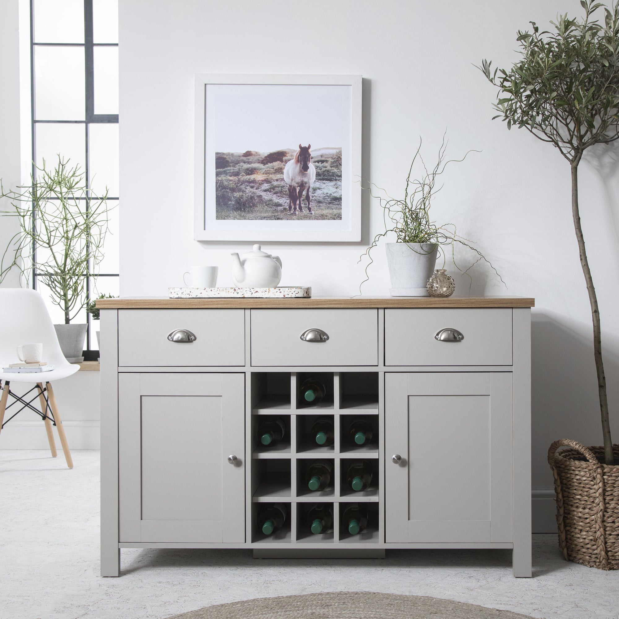 Buffet Gris Bampton avec Casier à Vin Central