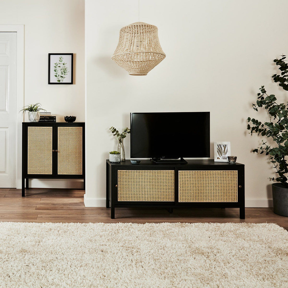 Charlie - Petit Buffet en Cannage - Noir