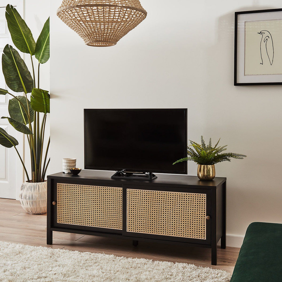 Charlie - Meuble TV en Cannage - Noir - laura james