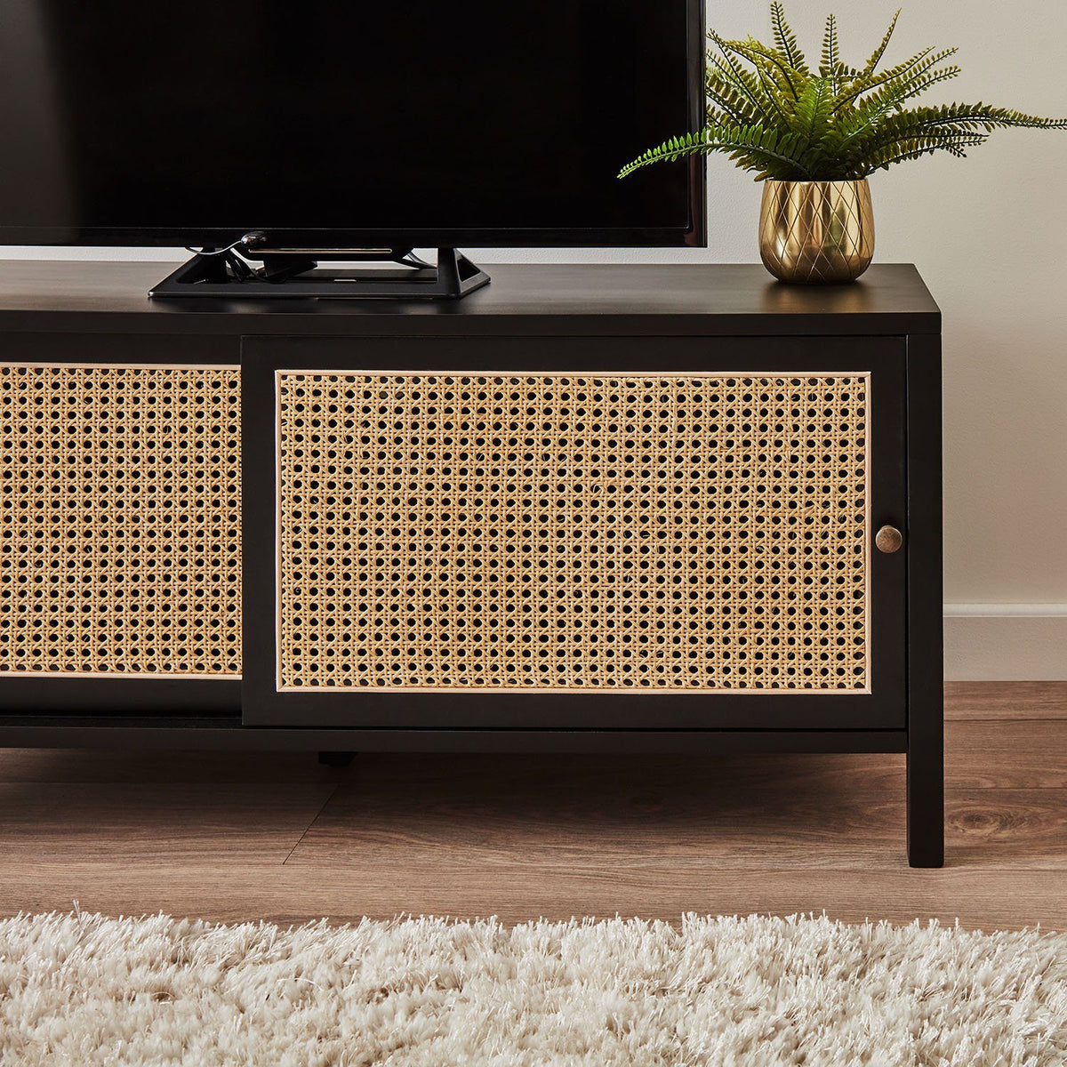Charlie - Meuble TV en Cannage - Noir - laura james