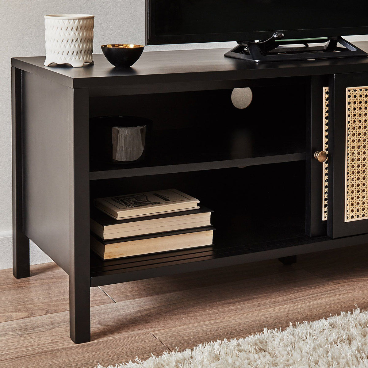 Charlie - Meuble TV en Cannage - Noir - laura james