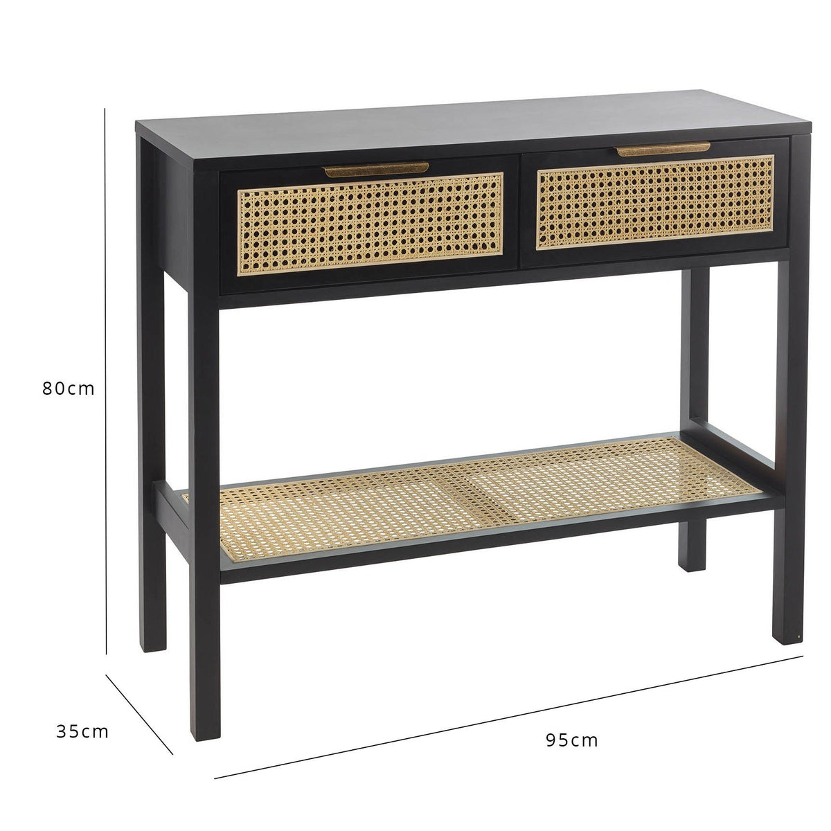 Charlie - Table Console - Tiroirs en Cannage - Noir - laura james