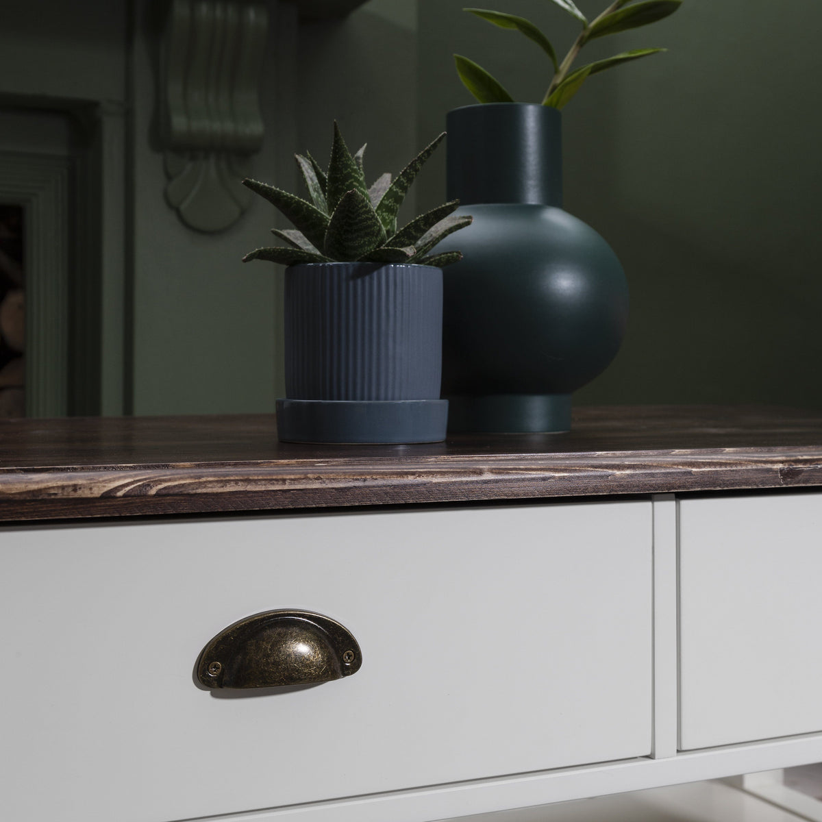 Table basse en bois blanche avec 2 tiroirs de rangement