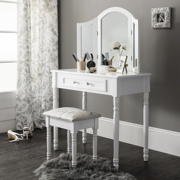 Coiffeuse Sienna Blanche avec Tabouret et Miroir