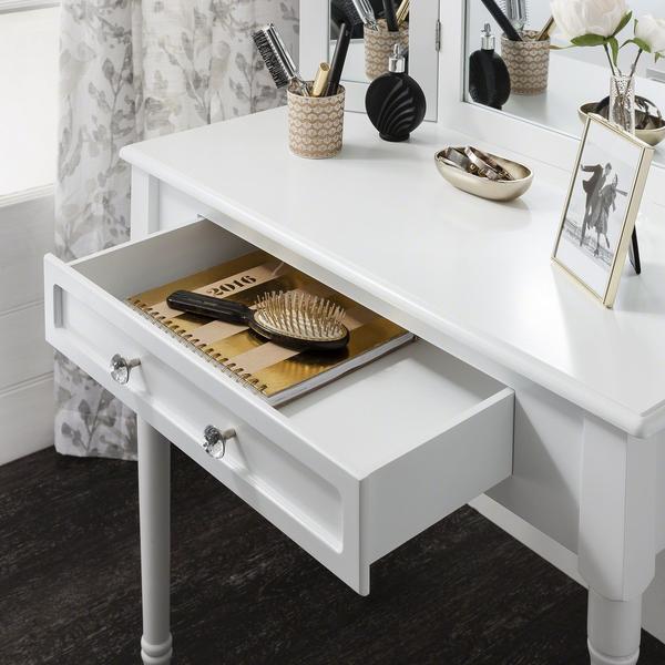 Coiffeuse Sienna Blanche avec Tabouret et Miroir