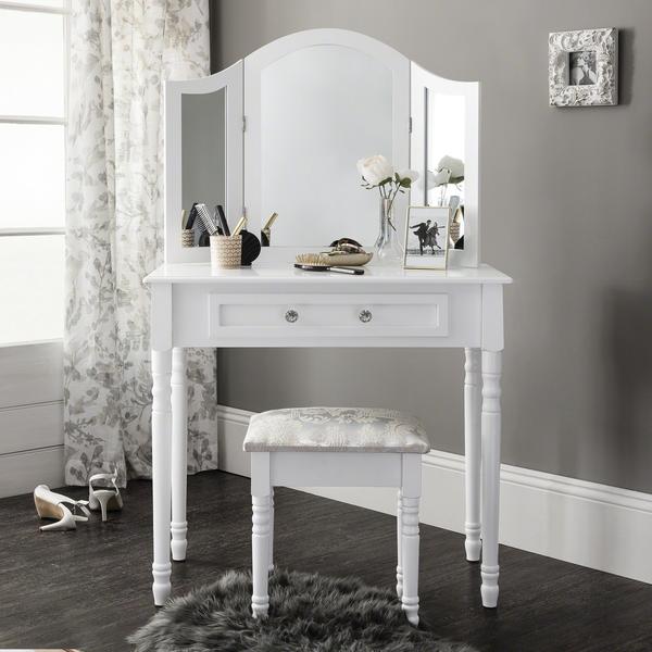Coiffeuse Sienna Blanche avec Tabouret et Miroir