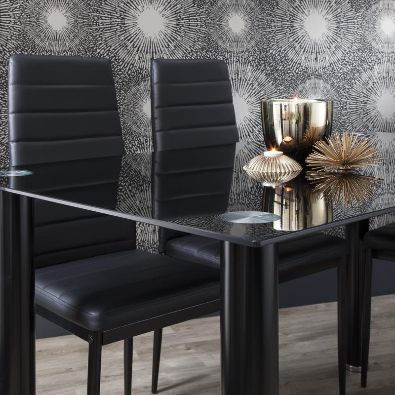 Ensemble de table à manger en verre et 6 chaises noires
