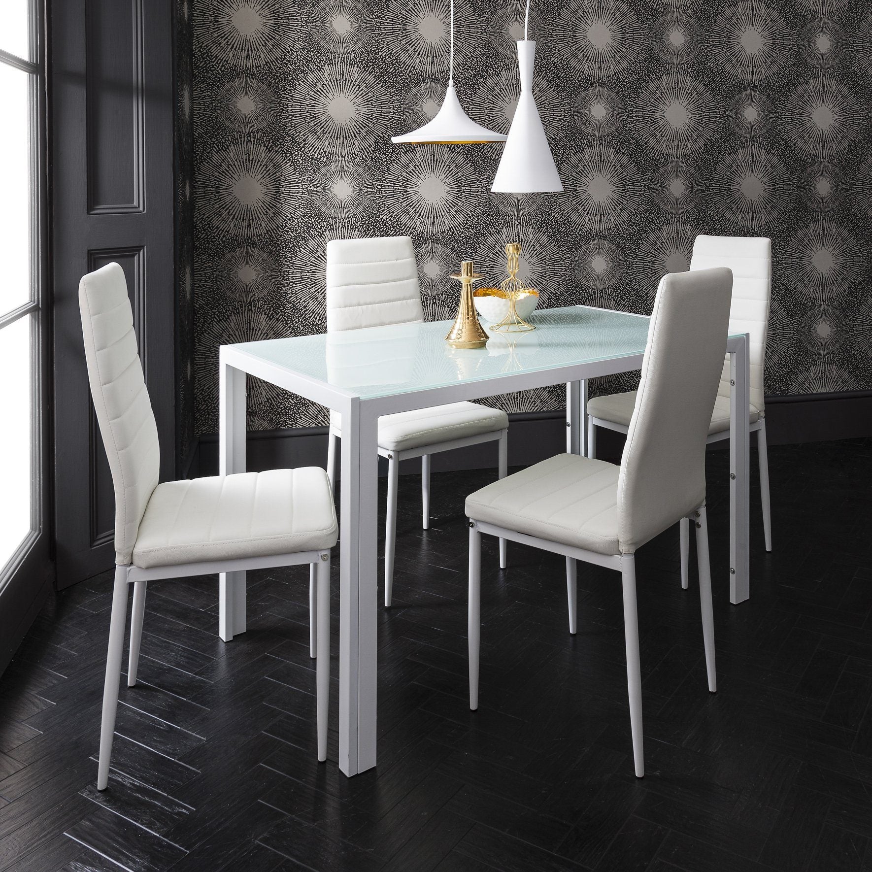 Table de salle a manger et chaises blanches - ensemble 4 places - Laura James