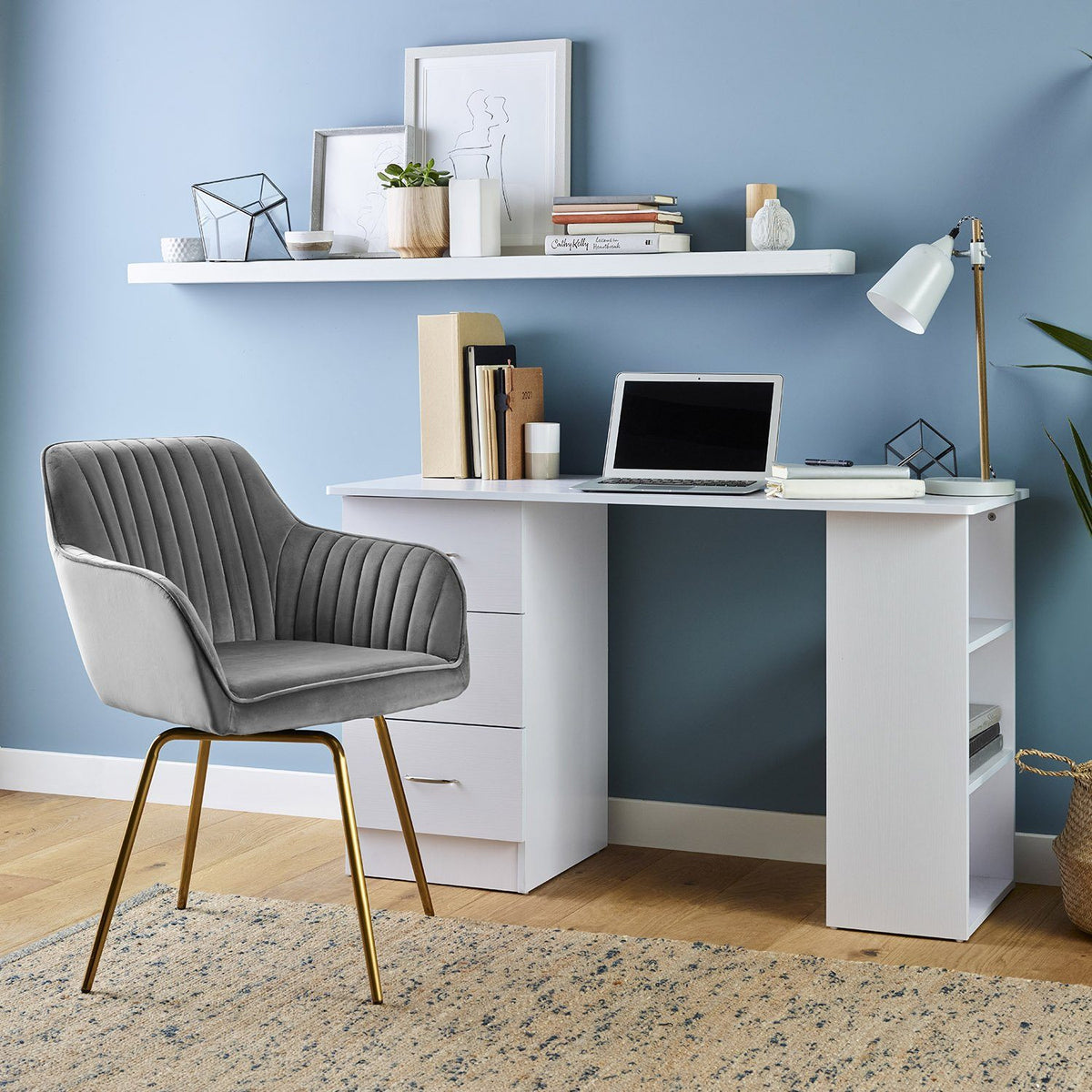 Chaise Pivotante Darcy - Velours - Gris et Laiton