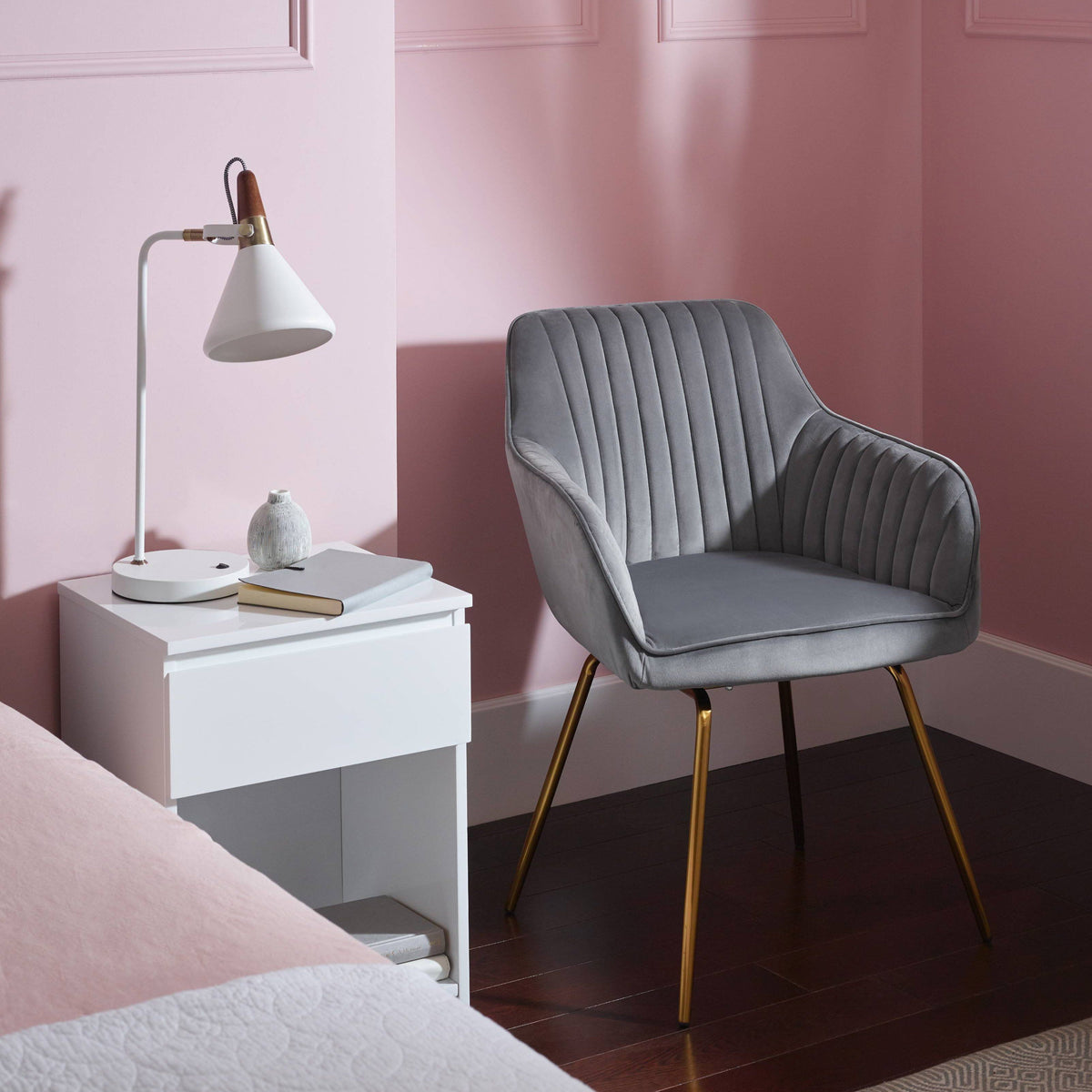 Chaise Pivotante Darcy - Velours - Gris et Laiton