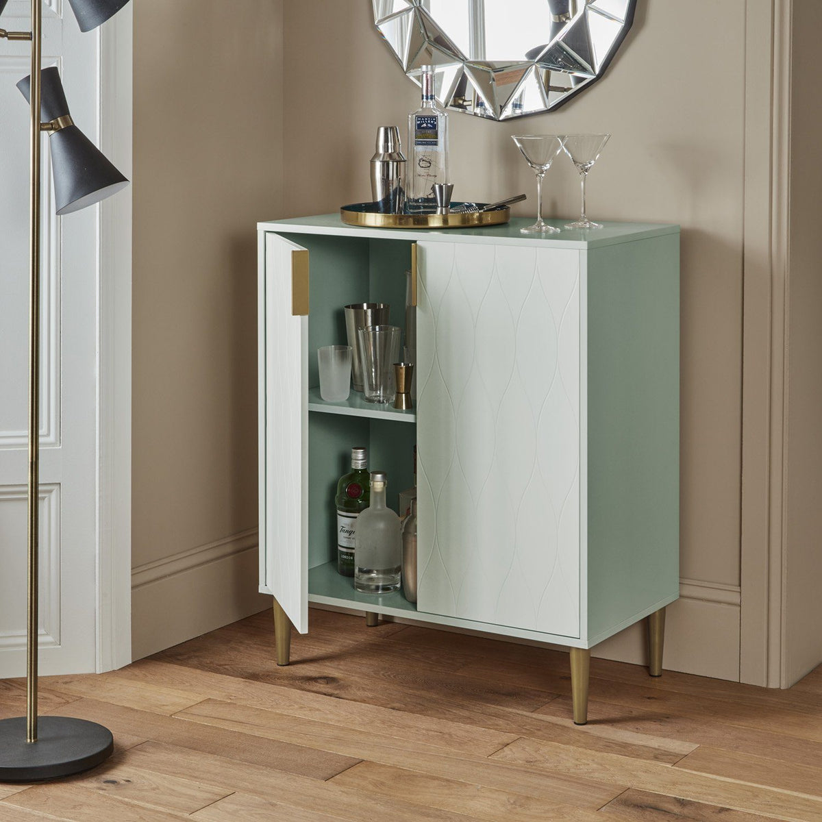 Petit buffet Gloria - 2 portes - Vert et laiton | Laura James