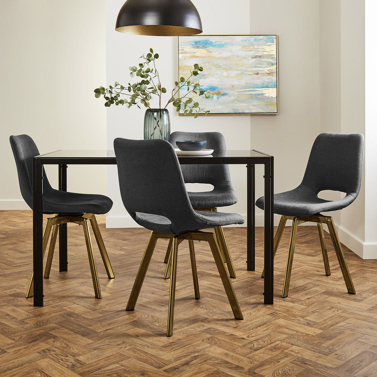 Lot 2 chaises en lin - gris et laiton - laura james