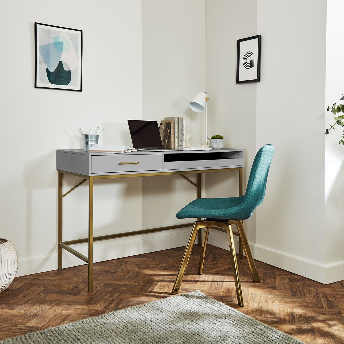 Bureau en Bois et Métal- Marie - Gris - laura james