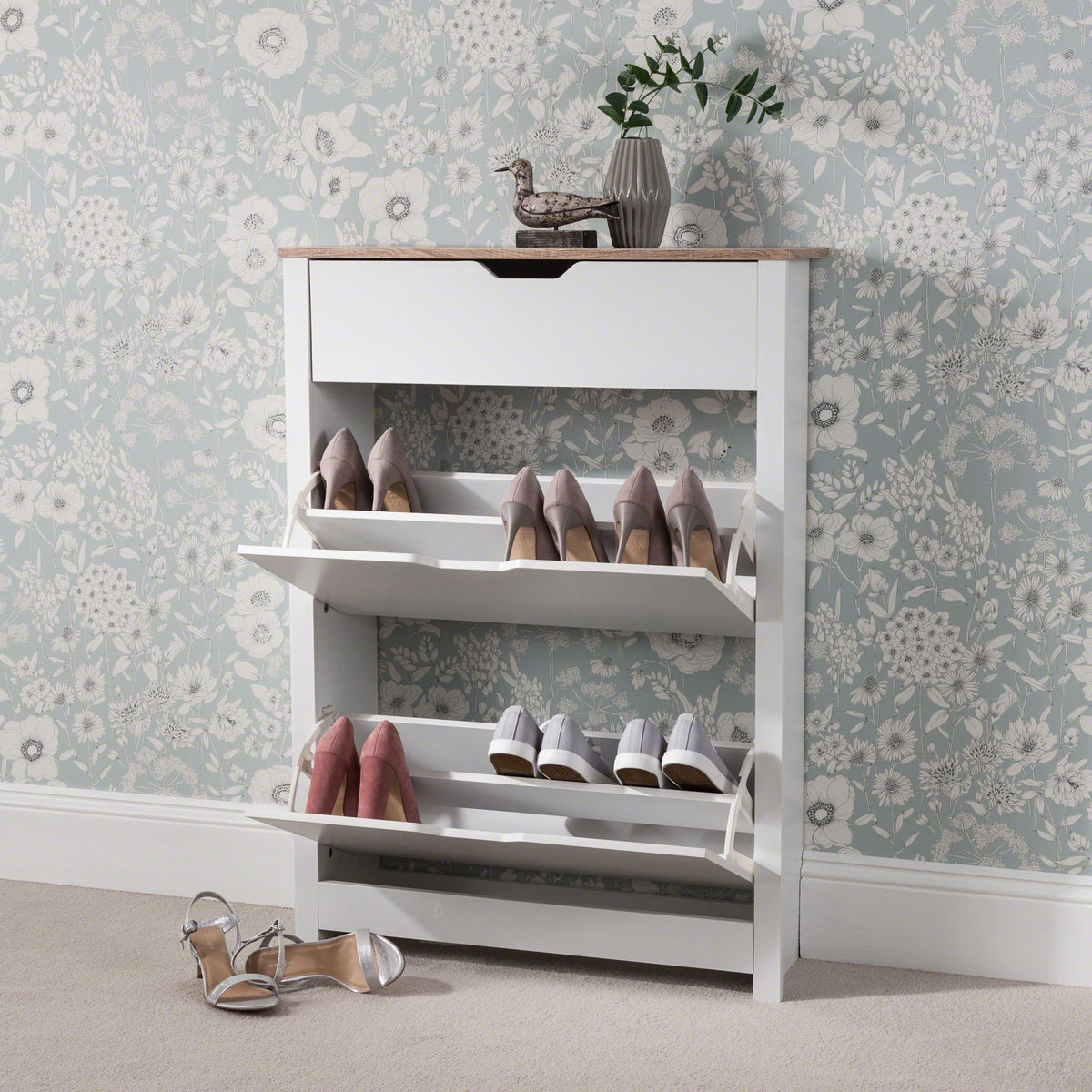 Petit Placard à Chaussures Gris en Bois