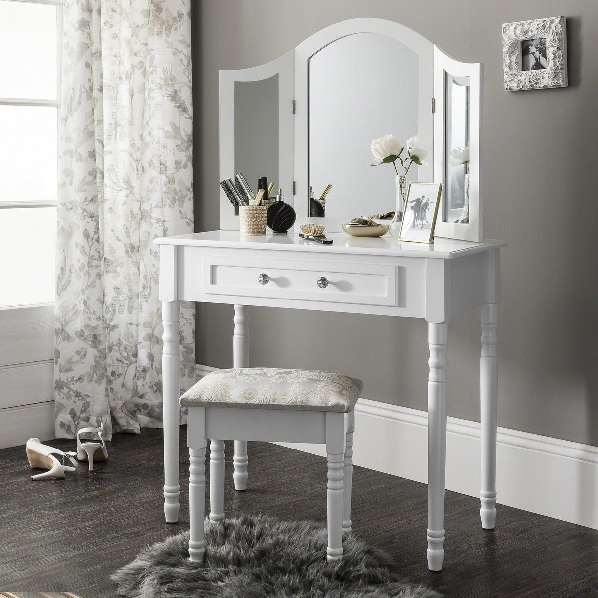 Coiffeuse Sienna Blanche avec Tabouret et Miroir - Laura James